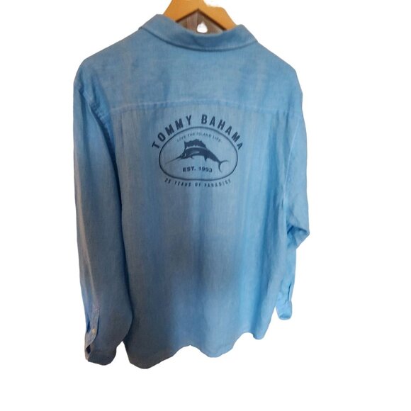 Tommy Bahama 25th Anniversary Mens XXL Button-Up Shirt - Blue Linen - Picture 4 of 4
